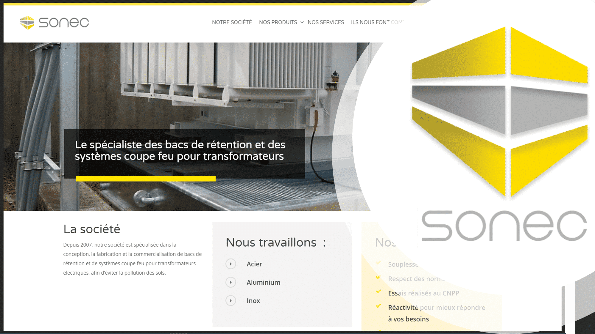 SONEC est une société est spécialisée dans la conception, la fabrication et la commercialisation de bacs de rétention et de systèmes coupe-feu pour transformateurs électriques