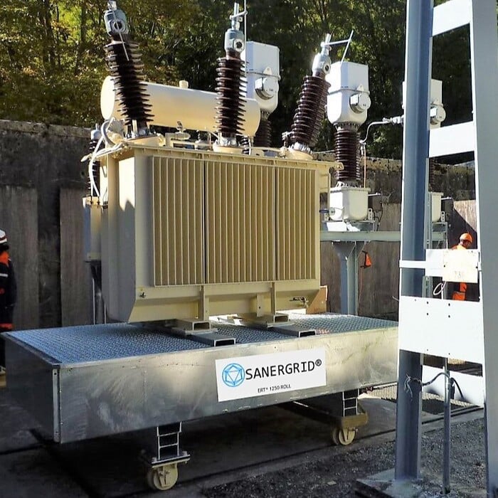 Cubeto de acero galvanizado en caliente SANERGRID ERT Roll F, opción enrollable, vigas fijas en el sentido de la anchura y deflectores cotra fuego