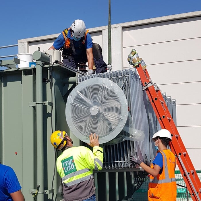 Assembly of air coolers and bushings for Kolektor ETRA power transformer