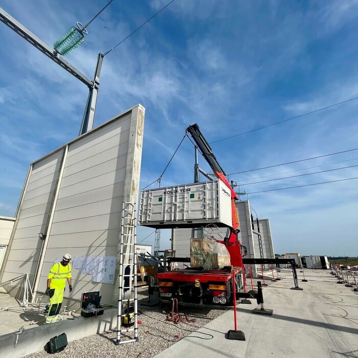 craning of kolektor etra oil-filled electric transformer on Enedis site