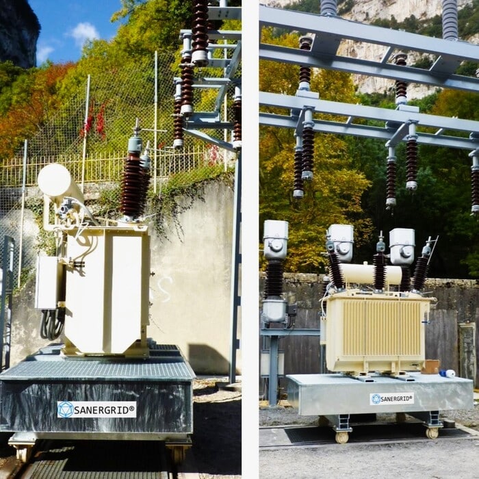 Cubeto contra incendios ERT con enrejado, opción enrollable, vigas fijas en el sentido de la anchura para transformador de 63 kV 250 kVA