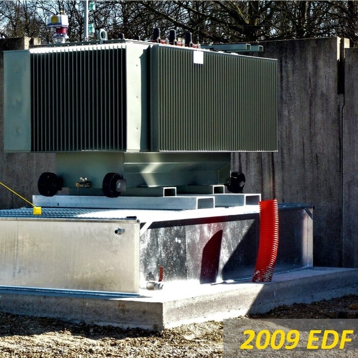 EDF and Enedis worksite extinguishing retention tank for oil-filled transformers 